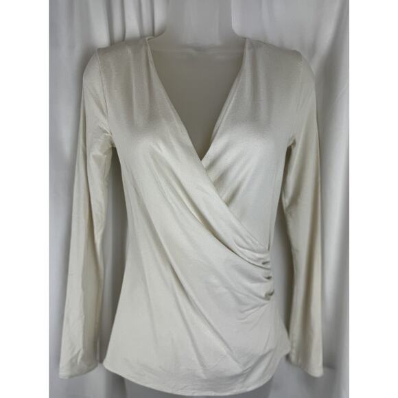 Ann Taylor Crossover V-neck Ruching Long Sleeves Blouse, Ivory Sz: XS, 57-18 - Picture 1 of 16